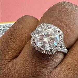 Elegant Silver Moissanite Halo Engagement Ring